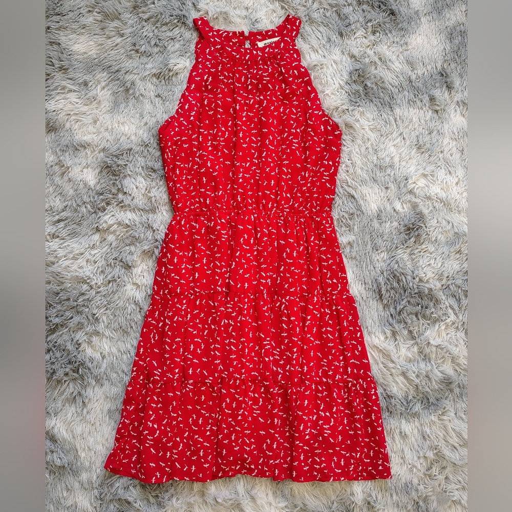 *NWOT* Monteau LA Women's Medium Red Ruffle Tiered Sleeveless Halter Midi Dress - Picture 5 of 13
